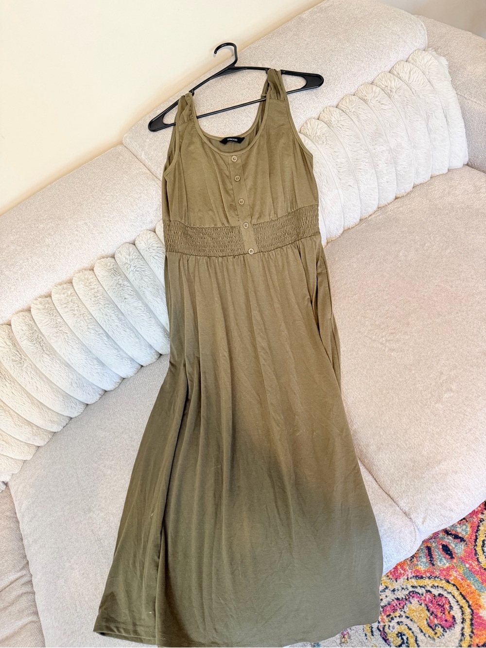 Olive Green Sleeveless Maxi Dress with Smocked Waist